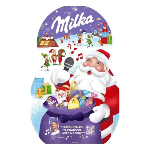Milka Kerstman Adventskalender - 24 vakjes - 26 chocolaatjes - 186g